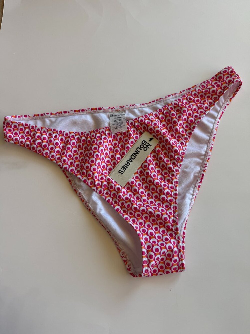No Boundaries Extra Cheeky High Leg Bikini Bottoms Pink Orange Geo XL NWT